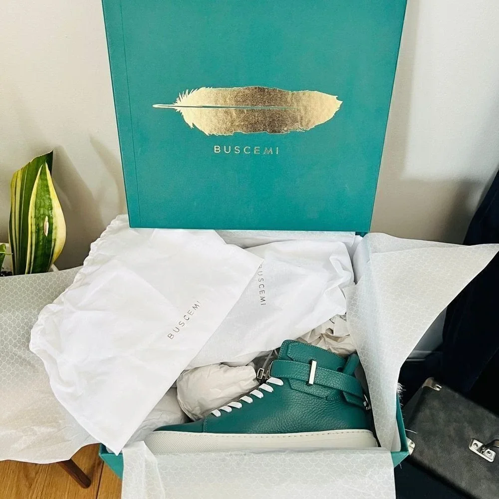 BUSCEMI Mid Sneaker, Women's Italian Leather Hightop , Size 38 (Euro) Petrol NWT - Picture 4 of 16